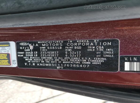 KNDMB5C11J6386407 2018 KIA SEDONA Maroon 