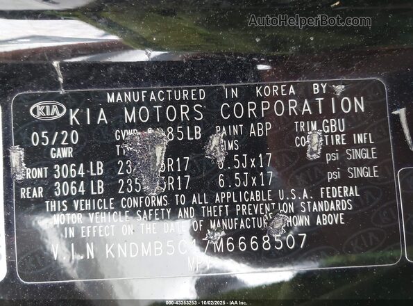 KNDMB5C17M6668507 2021 KIA SEDONA Black ძრავის განყოფილების ხედი