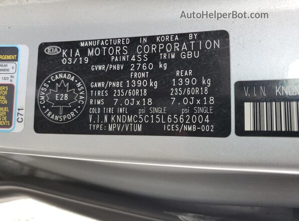 KNDMC5C15L6562004 2020 KIA SEDONA Silver Vista interior de 360 grados