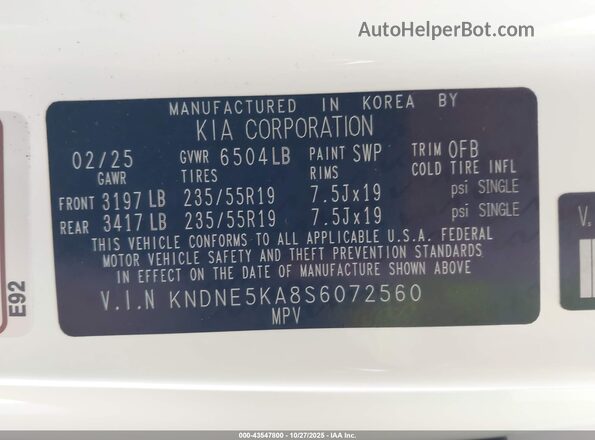 KNDNE5KA8S6072560 2025 KIA CARNIVAL MPV HYBRID White Շարժիչի բաժամունքի տեսք