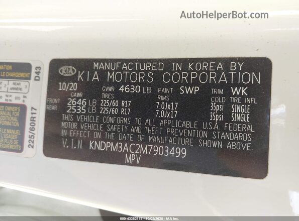 KNDPM3AC2M7903499 2021 KIA SPORTAGE White Շարժիչի բաժամունքի տեսք