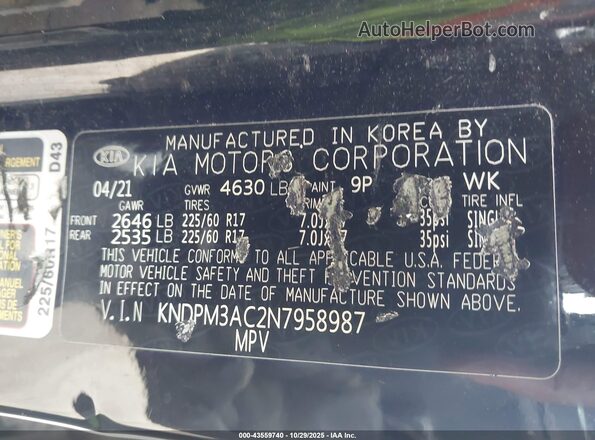 KNDPM3AC2N7958987 2022 KIA SPORTAGE Black Vista del compartimento del motor