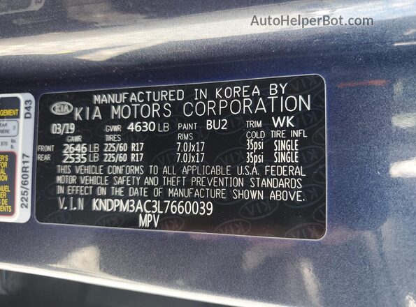 KNDPM3AC3L7660039 2020 KIA SPORTAGE Blue ძრავის განყოფილების ხედი