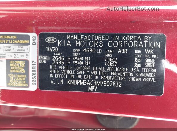 KNDPM3AC3M7902832 2021 KIA SPORTAGE Red Vista del compartimento del motor