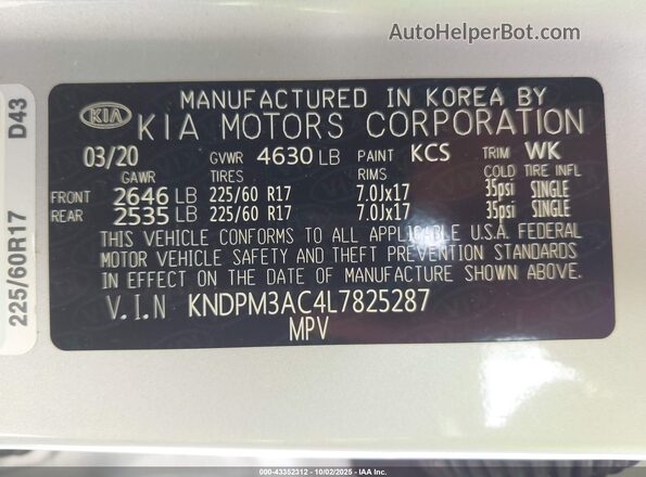 KNDPM3AC4L7825287 2020 KIA SPORTAGE Silver Widok komory silnika