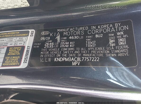 KNDPM3AC8L7757222 2020 KIA SPORTAGE Blue Engine compartment view