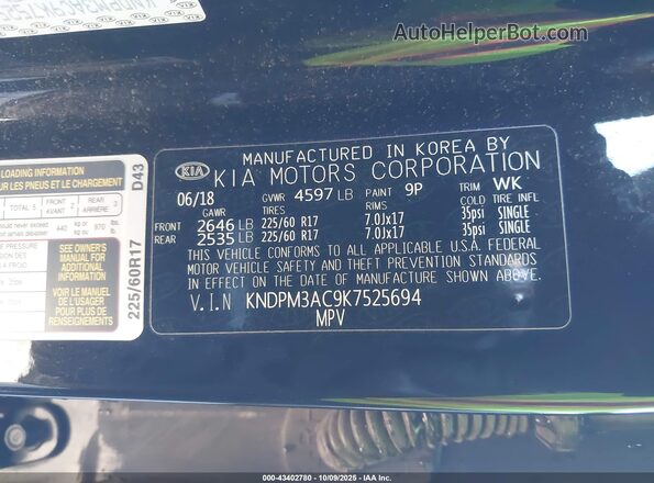 KNDPM3AC9K7525694 2019 KIA SPORTAGE Black Вид підкапотного простору