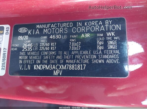 KNDPM3ACXM7881817 2021 KIA SPORTAGE Red Շարժիչի բաժամունքի տեսք