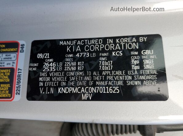 KNDPMCAC0N7011625 2022 KIA SPORTAGE Silver Vista interior de 360 grados