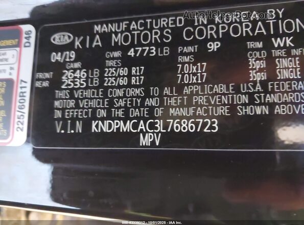 KNDPMCAC3L7686723 2020 KIA SPORTAGE Black Вид підкапотного простору