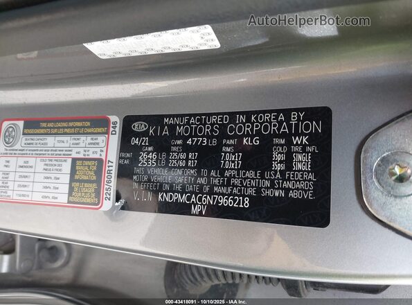 KNDPMCAC6N7966218 2022 KIA SPORTAGE Silver Շարժիչի բաժամունքի տեսք