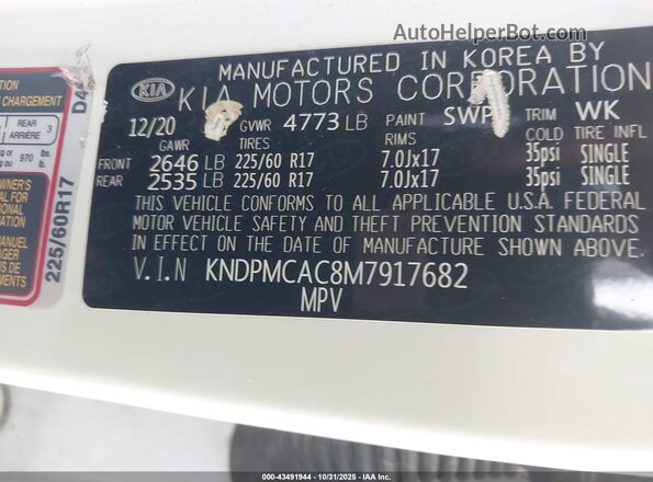 KNDPMCAC8M7917682 2021 KIA SPORTAGE White 