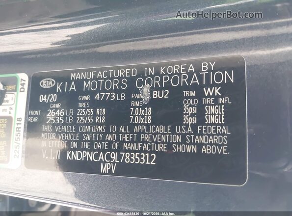 KNDPNCAC9L7835312 2020 KIA SPORTAGE Blue ძრავის განყოფილების ხედი
