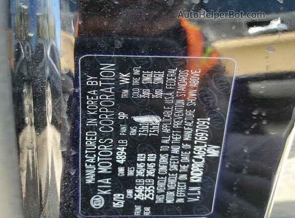 KNDPRCA69L7697091 2020 KIA SPORTAGE Black VIN კოდის სტიკერის ხედი