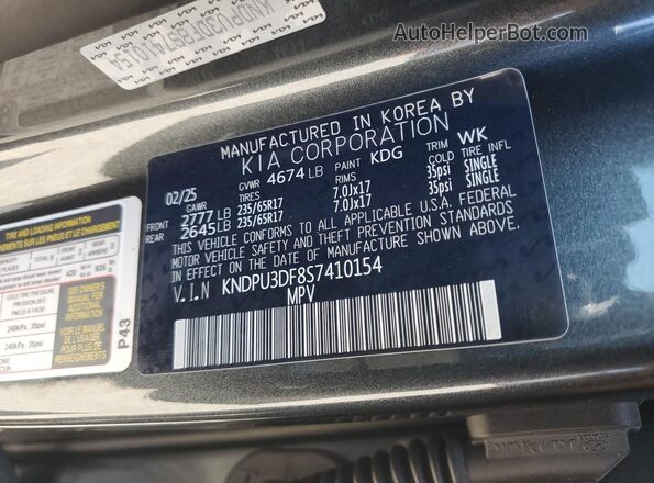 KNDPU3DF8S7410154 2025 KIA SPORTAGE Charcoal Vista de la etiqueta del VIN