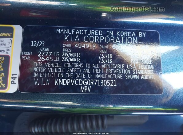 KNDPVCDG0R7130521 2024 KIA SPORTAGE HYBRID Dark Blue Vista del compartimento del motor