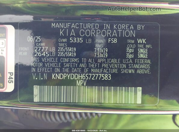 KNDPYDDH6S7277583 2025 KIA SPORTAGE PLUG-IN HYBRID Black Vista del compartimento del motor