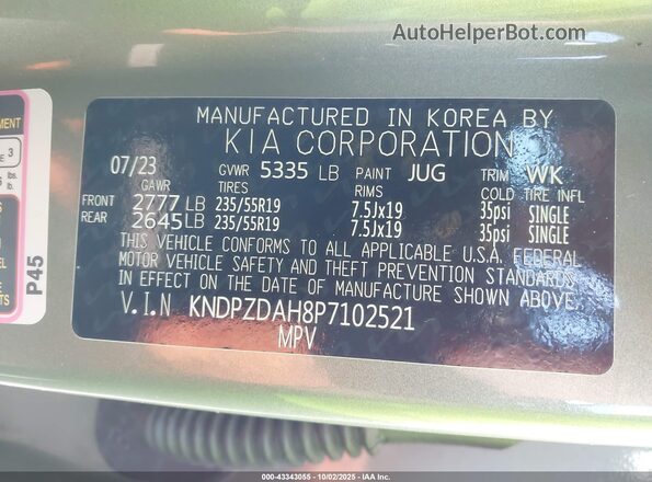 KNDPZDAH8P7102521 2023 KIA SPORTAGE PLUG-IN HYBRID Green Vista del compartimento del motor