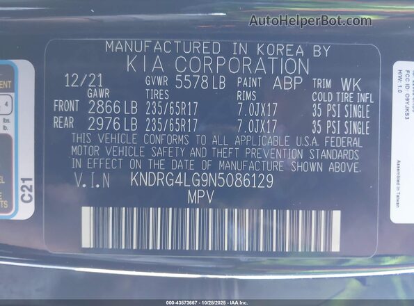 KNDRG4LG9N5086129 2022 KIA SORENTO HYBRID Black 