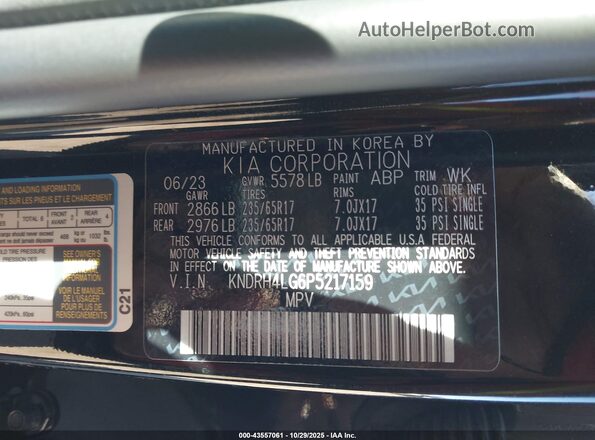 KNDRH4LG6P5217159 2023 KIA SORENTO HYBRID Черный Вид подкапотного пространства