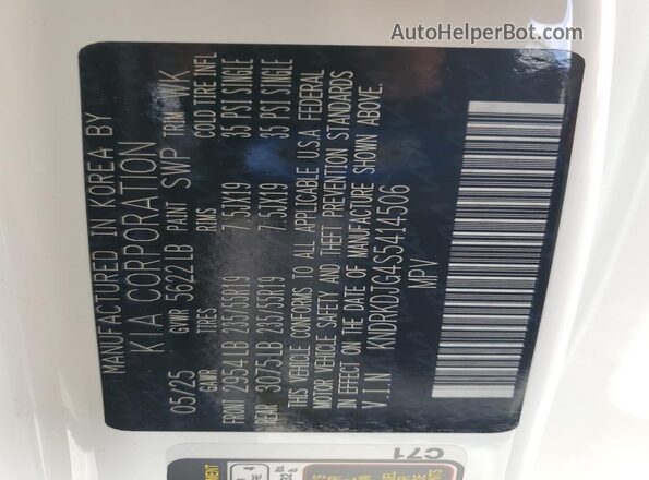KNDRKDJG4S5414506 2025 KIA SORENTO White Вид наклейки з VIN-кодом