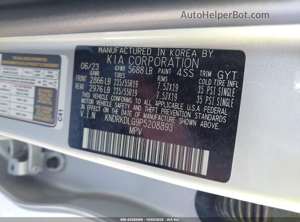 KNDRKDLG9P5208893 2023 KIA SORENTO HYBRID Silver Widok komory silnika