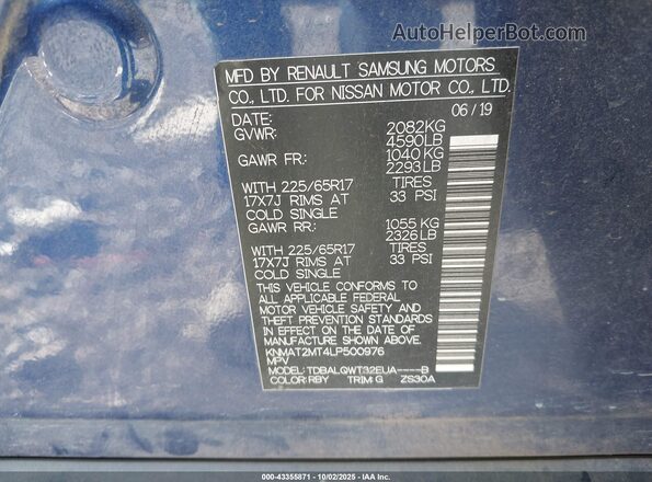 KNMAT2MT4LP500976 2020 NISSAN ROGUE Blue 
