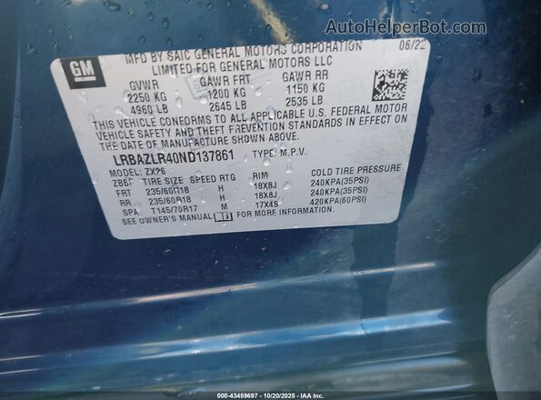 LRBAZLR40ND137861 2022 BUICK ENVISION Blue Engine compartment view