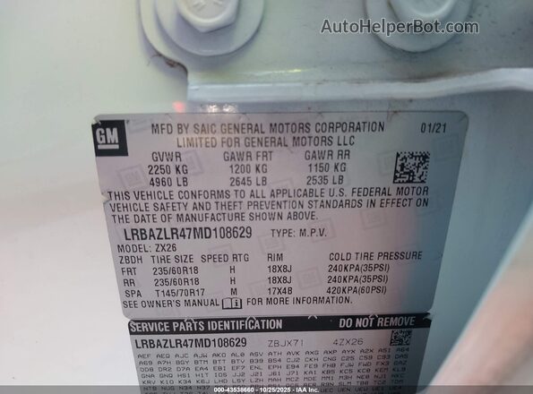LRBAZLR47MD108629 2021 BUICK ENVISION White Engine compartment view