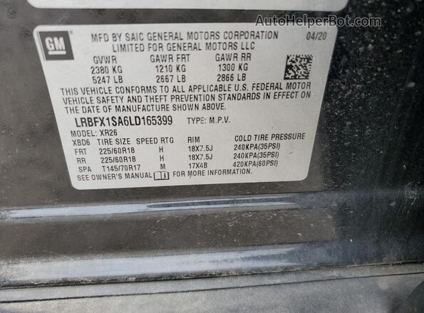 LRBFX1SA6LD165399 2020 BUICK ENVISION Black VIN կոդի պիտակի տեսք