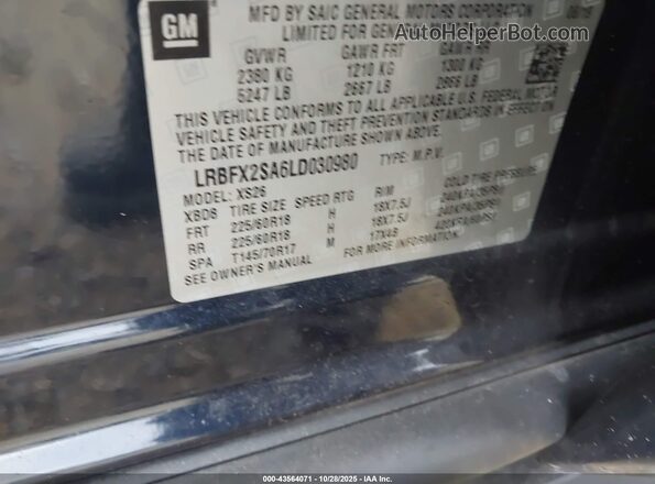 LRBFX2SA6LD030980 2020 BUICK ENVISION Black Vista del compartimento del motor