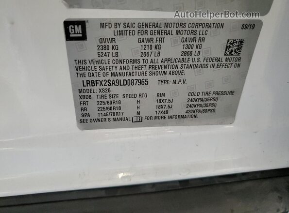 LRBFX2SA9LD087965 2020 BUICK ENVISION White Widok naklejki z numerem VIN