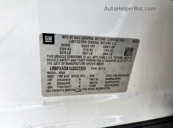 LRBFXASA1LD227355 2020 BUICK ENVISION White Սալոնի 360 աստիճան տեսք