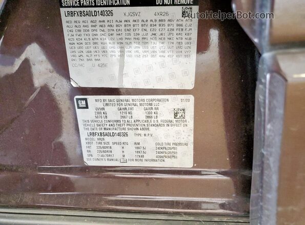LRBFXBSA0LD140326 2020 BUICK ENVISION Коричневый Вид подкапотного пространства
