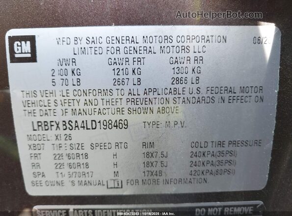 LRBFXBSA4LD198469 2020 BUICK ENVISION Brown ძრავის განყოფილების ხედი