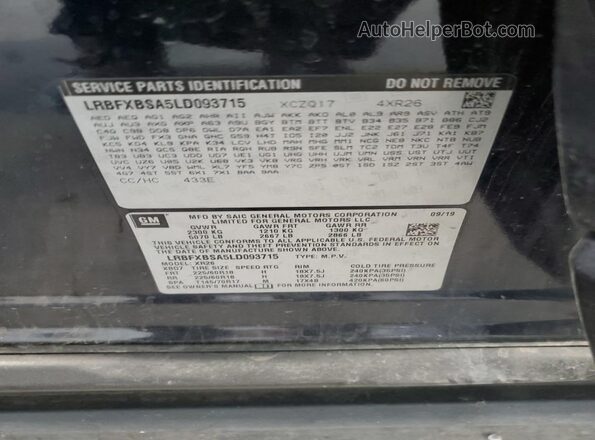 LRBFXBSA5LD093715 2020 BUICK ENVISION Black VIN sticker view
