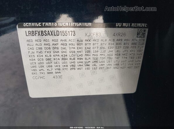 LRBFXBSAXLD155173 2020 BUICK ENVISION Black Вид підкапотного простору