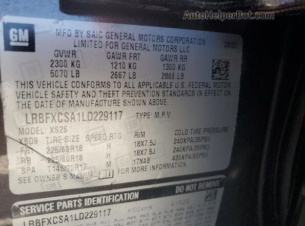 LRBFXCSA1LD229117 2020 BUICK ENVISION Charcoal VIN sticker view
