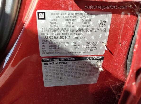 LRBFXCSAXLD124429 2020 BUICK ENVISION Red Vista interior de 360 grados
