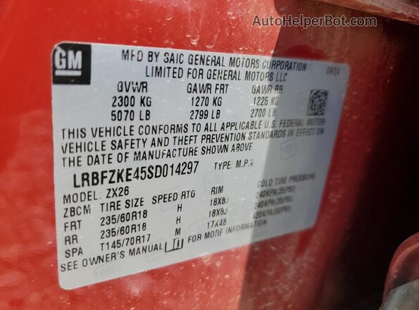 LRBFZKE45SD014297 2025 BUICK ENVISION Красный Вид наклейки с VIN-кодом