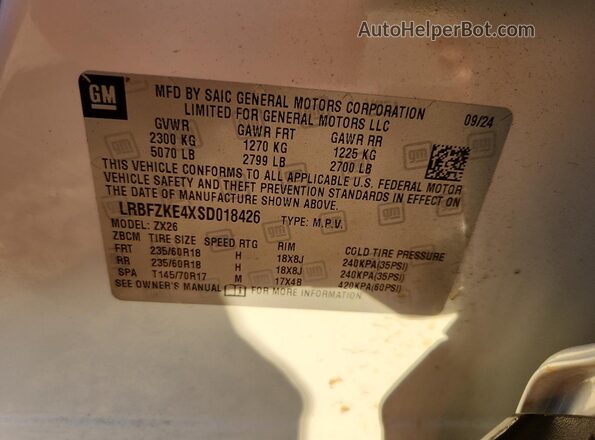 LRBFZKE4XSD018426 2025 BUICK ENVISION White VIN կոդի պիտակի տեսք