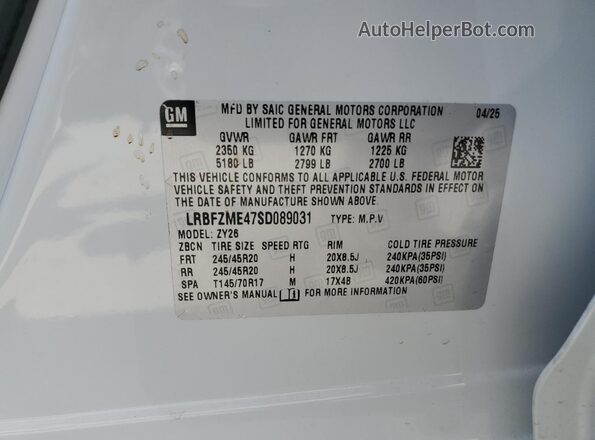 LRBFZME47SD089031 2025 BUICK ENVISION White Vista de la etiqueta del VIN