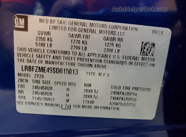 LRBFZME49SD015013 2025 BUICK ENVISION Blue 360 interior view