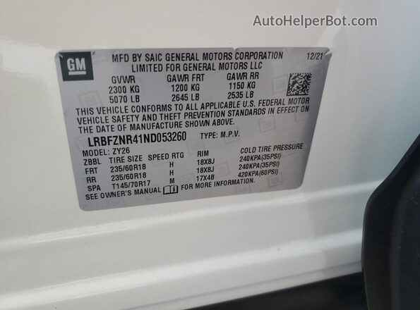 LRBFZNR41ND053260 2022 BUICK ENVISION White Widok wnętrza 360 stopni