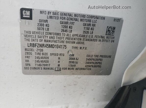 LRBFZNR45MD104175 2021 BUICK ENVISION White Вид наклейки з VIN-кодом