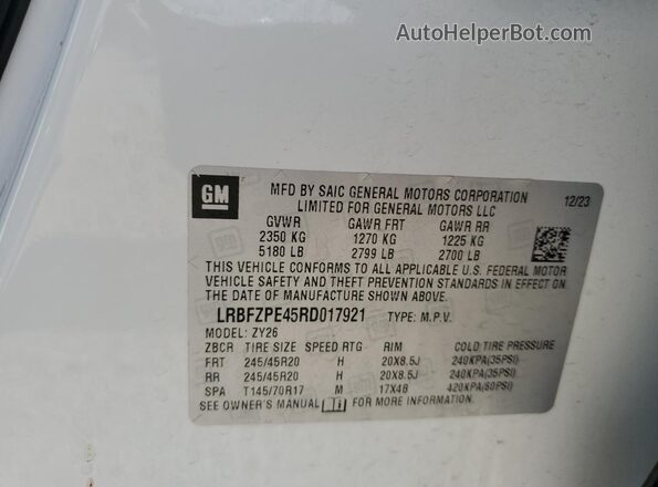 LRBFZPE45RD017921 2024 BUICK ENVISION White Вид наклейки з VIN-кодом