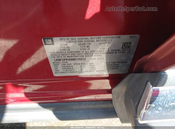 LRBFZPR48MD126912 2021 BUICK ENVISION Red Vista del compartimento del motor