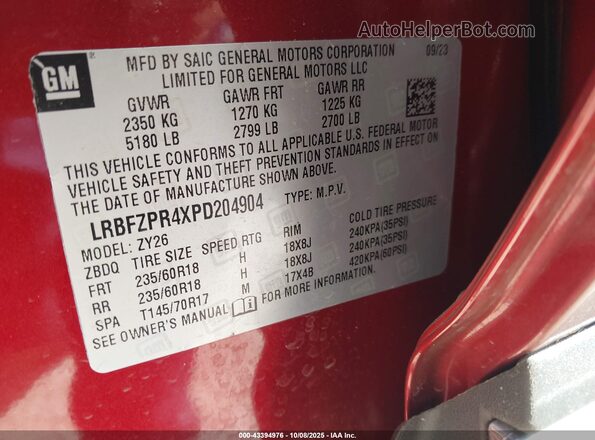 LRBFZPR4XPD204904 2023 BUICK ENVISION Red Շարժիչի բաժամունքի տեսք