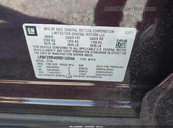 LRBFZRR48MD132544 2021 BUICK ENVISION Burgundy Engine compartment view