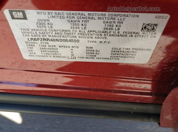 LRBFZRR48ND064599 2022 BUICK ENVISION Бордовый 